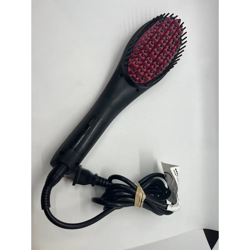Simply Straight Ceramic Hair Straightener Brush LCD Display -Temp Control Pink